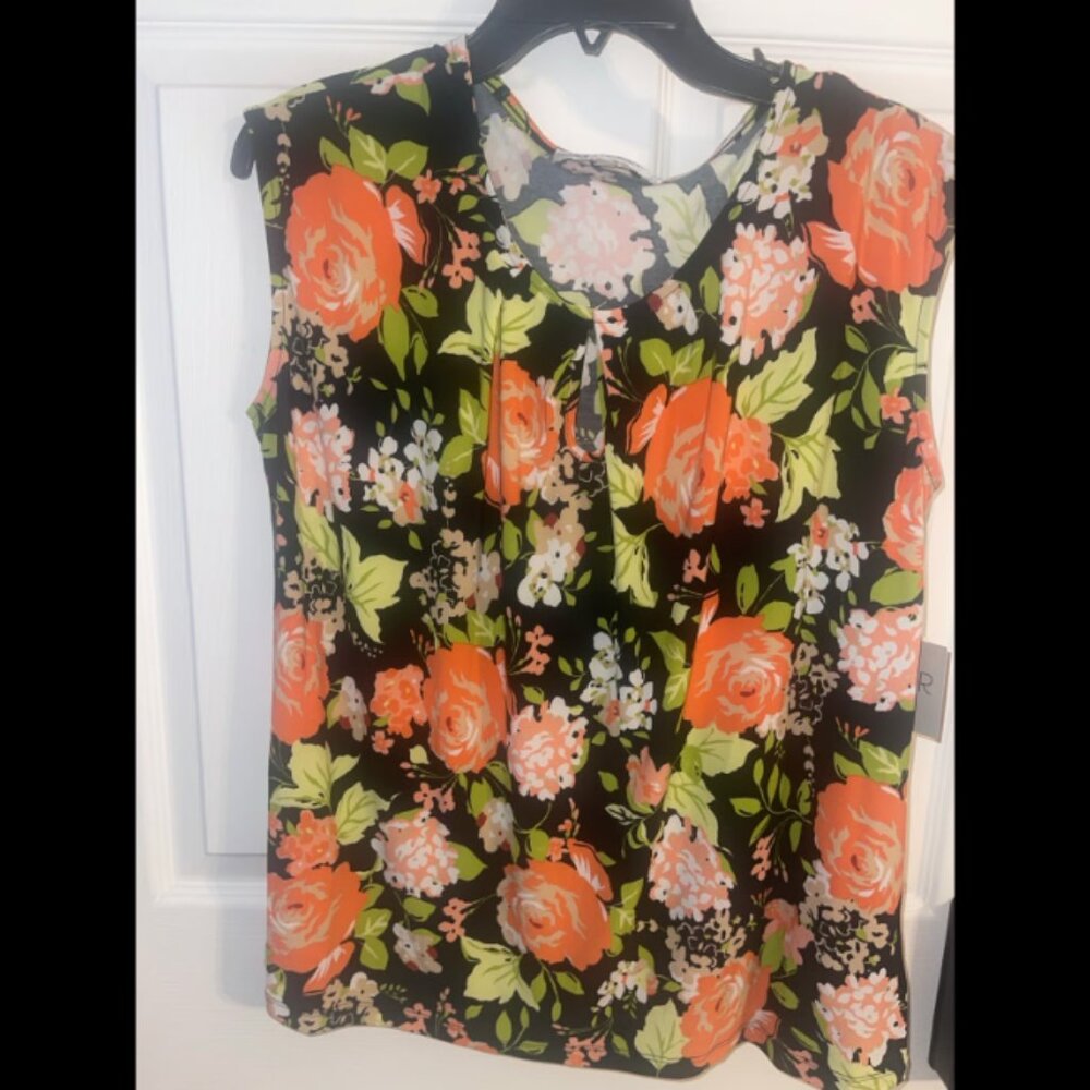 Kasper Women’s Blouse Black/Papaya Size 1X 16‑18 NWT - A413